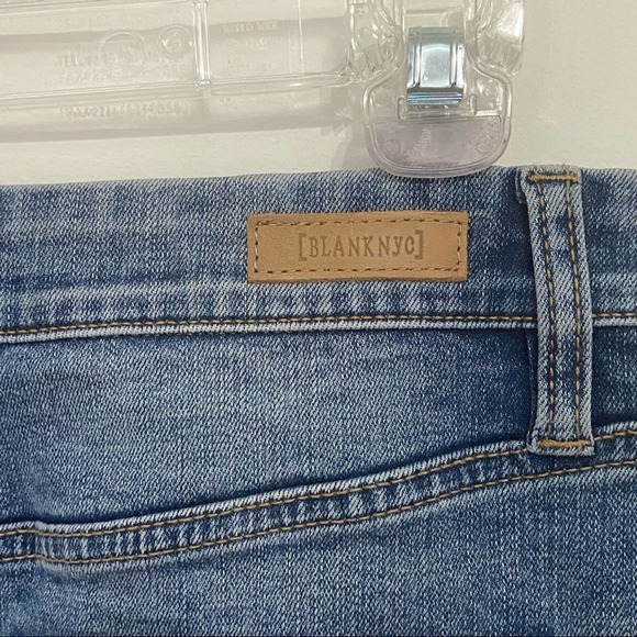 BLANK NYC Distressed Denim and Black Faux Leather Stretchy Mini Skirt Size: 27 - Picture 8 of 12